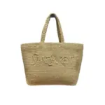YSL Rive Gauche Raffia Tote Bag Embroidered Logo