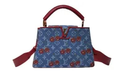 LV Capucines Handbag Blue Denim Red Cherry