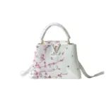 LV Capucines BB Handbag White Taurillon Leather Pink Cherry Blossom