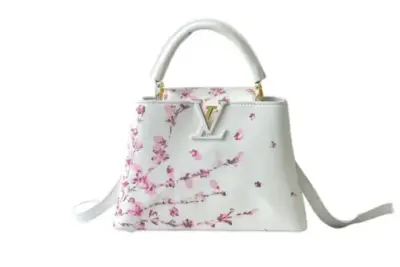 LV Capucines BB Handbag White Taurillon Leather Pink Cherry Blossom