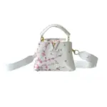 LV Mini Capucines BB Handbag White Taurillon Leather Pink Cherry Blossom