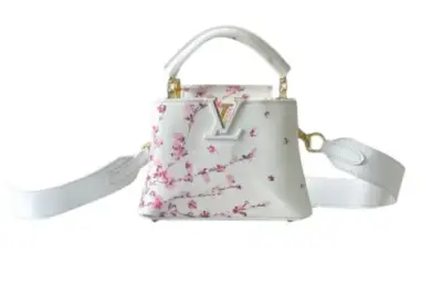 LV Mini Capucines BB Handbag White Taurillon Leather Pink Cherry Blossom