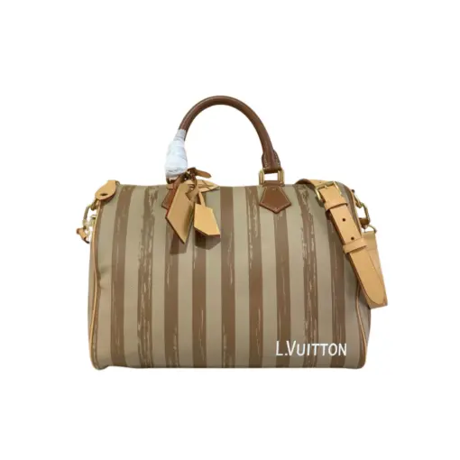 LV Speedy P9 Bandoulière 40 H40 Bag Beige And Brown Stripes Calfskin