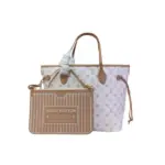 LV Neverfull Bandoulière Inside Out MM Tote Bag Cream White