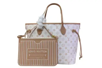 LV Neverfull Bandoulière Inside Out MM Tote Bag Cream White