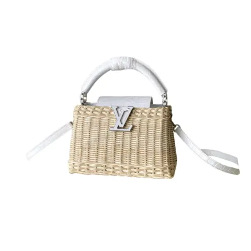 LV Capucines BB Handbag Mini Handwoven Rattan Brown Beige
