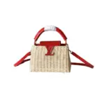 LV Capucines BB Handbag Mini Handwoven Rattan Beige Red