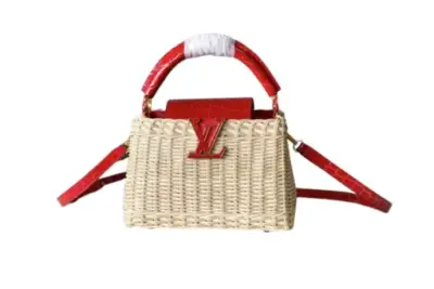 LV Capucines BB Handbag Mini Handwoven Rattan Beige Red