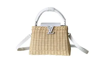 LV Capucines BB Handbag Handwoven Rattan Brown Beige