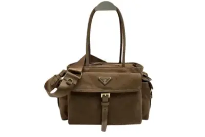 Prada Explore Medium Suede Shoulder Bag Flap