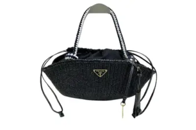 Prada Small Crochet Tote Bag Black Raffia Effect Yarn