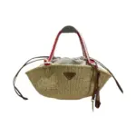 Prada Small Crochet Tote Bag Natural Red White Raffia Effect Yarn