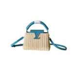 LV Capucines BB Mini Bag Meticulously Handwoven Rattan Teal Blue Leather