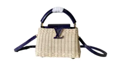 LV Capucines BB Mini Bag Meticulously Handwoven Rattan Purple Leather