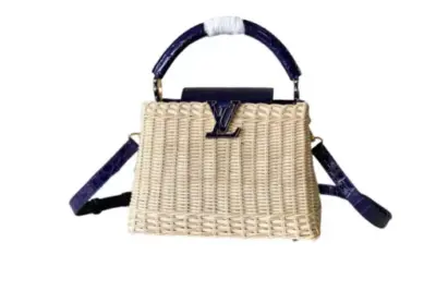 LV Capucines BB Bag Meticulously Handwoven Rattan Purple Leather
