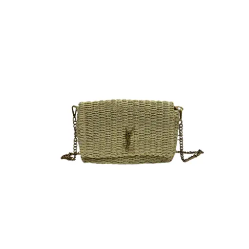 YSL Kate Raffia Shoulder Bag Beige