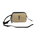 YSL Lou Raffia Leather Camera Bag Beige