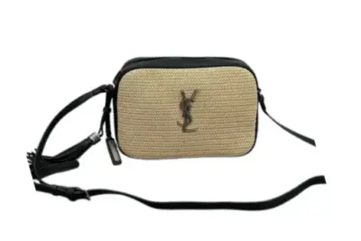 YSL Lou Raffia Leather Camera Bag Beige