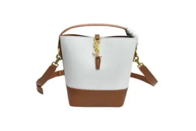 YSL 37 Bucket Mini Bag Two Tone White Brown