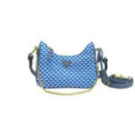 Prada Triangle Shoulder Hobo Bag Blue White Jacquard Canvas