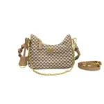 Prada Triangle Shoulder Hobo Bag Brown White Jacquard Canvas