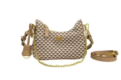 Prada Triangle Shoulder Hobo Bag Brown White Jacquard Canvas