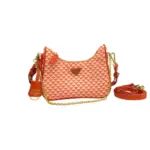 Prada Triangle Shoulder Hobo Bag Orange White Jacquard Canvas