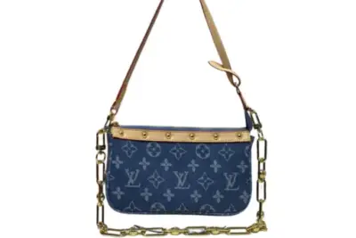LV Monogram Denim Liv Pochette Handbag Navy Blue