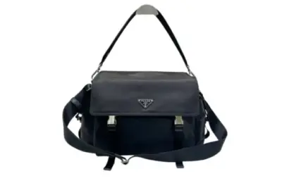 Prada Re Nylon Leather Shoulder Bag Black