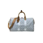 LV Keepall Bandoulière 45 Bag Sky Blue Denim Monogram Canvas