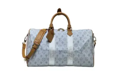 LV Keepall Bandoulière 45 Bag Sky Blue Denim Monogram Canvas
