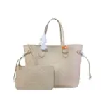 LV Neverfull MM Monogram Empreinte Leather Bag Crème