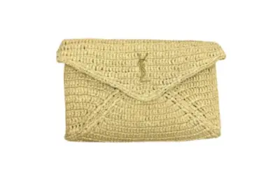 YSL Cassandre Envelope Clutch Natural Raffia Bag