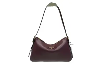 Prada Aimée Medium Leather Shoulder Bag Burgundy Brown