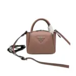 Prada Mini Leather Top Handle Bag Taupe Leather