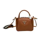 Prada Mini Leather Top Handle Bag Brown Leather