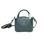 Prada Mini Leather Top Handle Bag Light Blue Gray Leather