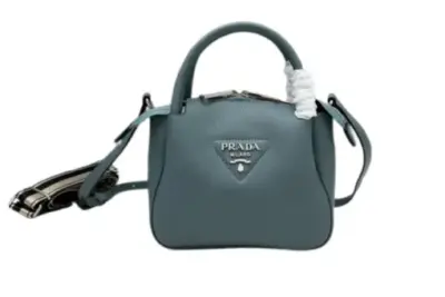 Prada Mini Leather Top Handle Bag Light Blue Gray Leather