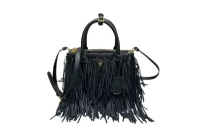 Prada Galleria Small Leather Bag Fringe Black