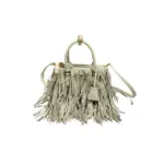 Prada Galleria Small Leather Bag Fringe White