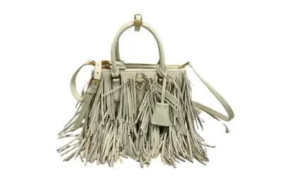 Prada Galleria Small Leather Bag Fringe White