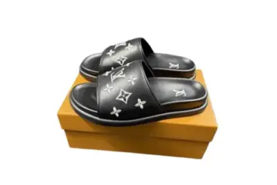 LV x Takashi Murakami Slipper 6AM Flat Mule Black With Logo