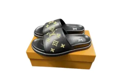 LV x Takashi Murakami Slipper 6AM Flat Mule Black With Yellow Logo