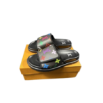 LV Slipper Strap 6AM Flat Mule Black With Multicolour Logo