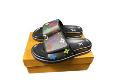 LV Slipper Strap 6AM Flat Mule Black With Multicolour Logo
