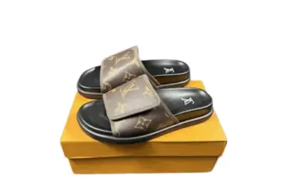 LV Slipper Chocolate Strap 6AM Flat Mule Black