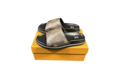 LV Slipper 6AM Flat Mule Black With Chocolate Strap