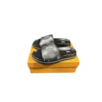 LV Slipper 6AM Flat Mule Black With White Logo