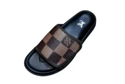 LV Slipper 6AM Flat Mule Black With Other Canvas Brown