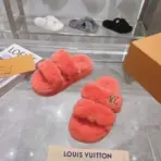 LV Sunset Slide Shearling Fuzzy Orange Slipper